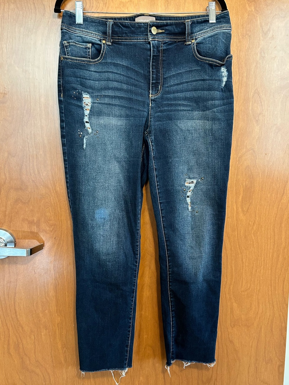 Chico's Stretch Ankle Length Ripped Studded Jeans - Size 6